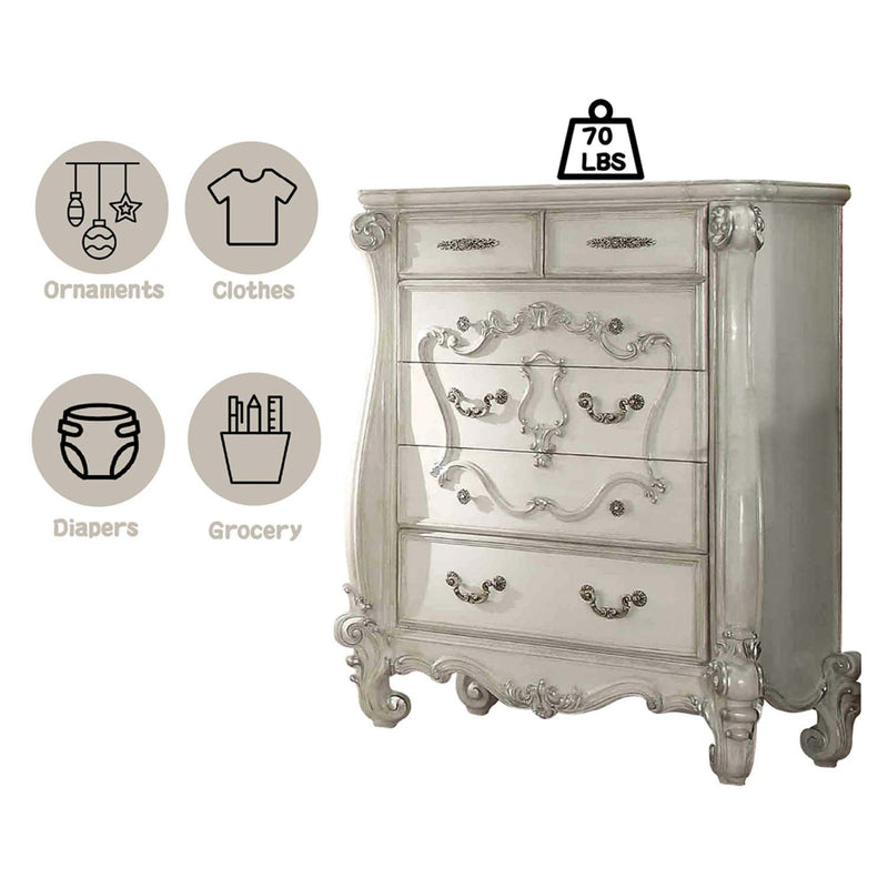 Versailles 5 Storage Drawers Chest, Bone White Finish Acme