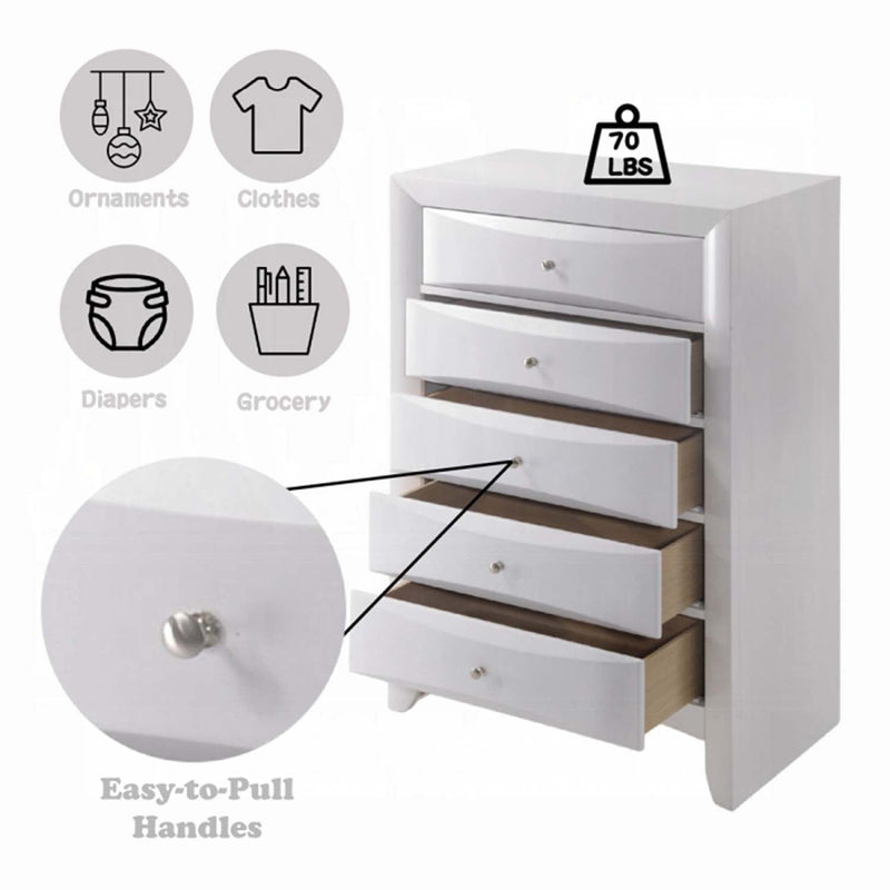 Ireland 5 Storage Drawers Chest, White Finish Acme