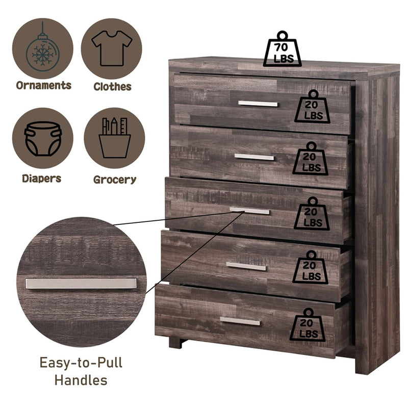 Juniper 5 Storage Drawers Chest, Dark Oak Finish Acme