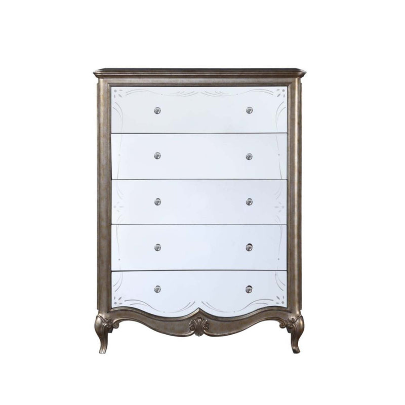 Esteban 5 Storage Drawers Chest, Antique Champagne Finish Acme