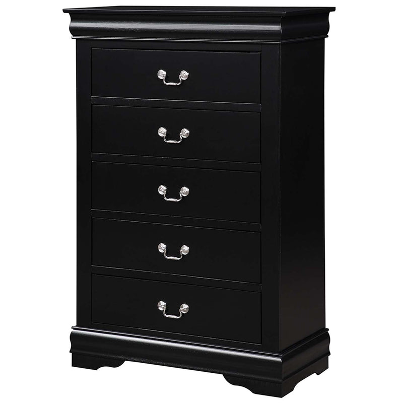 Louis Philippe 5 Storage Drawers Chest, Black Finish Acme
