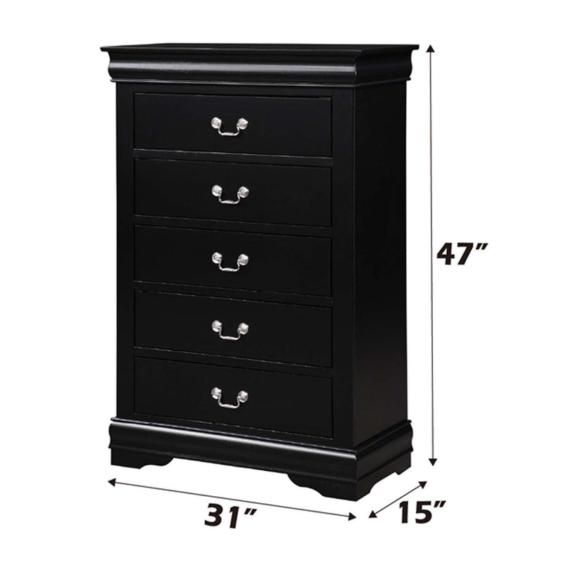 Louis Philippe 5 Storage Drawers Chest, Black Finish Acme