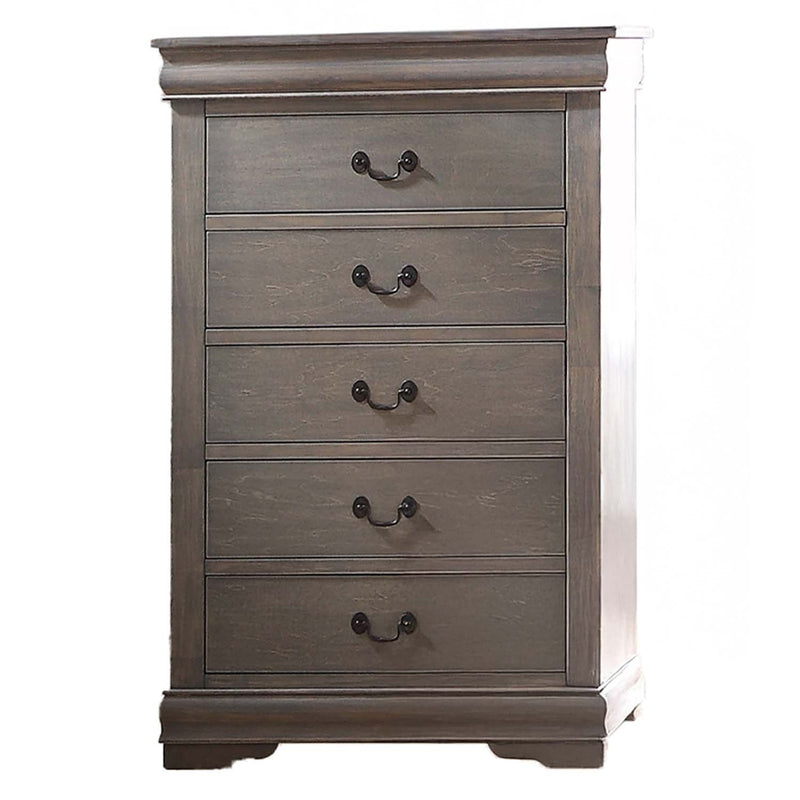 Louis Philippe 5 Storage Drawers Chest, Antique Gray Finish Acme