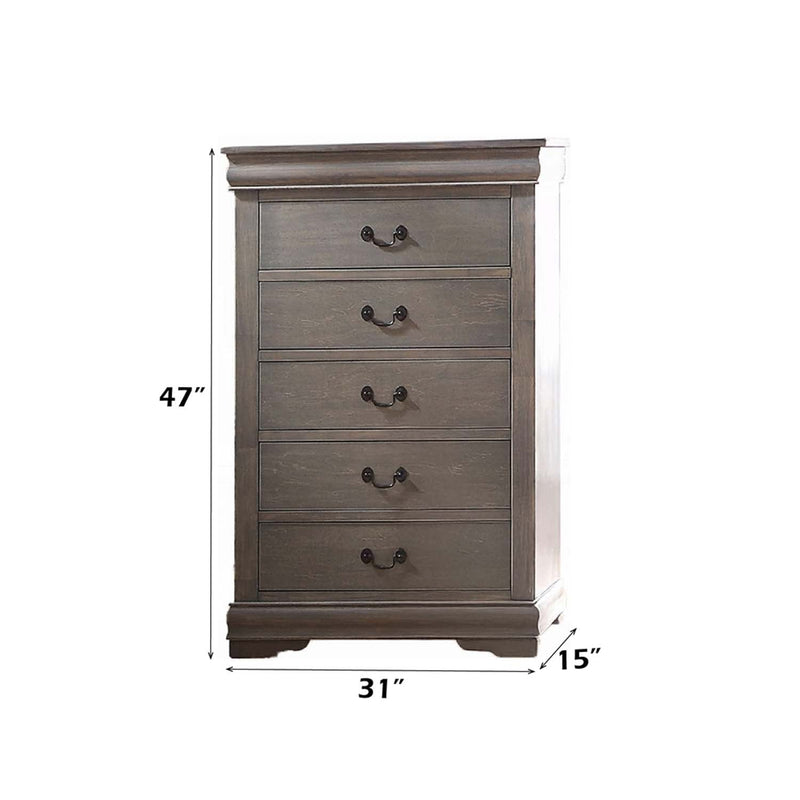 Louis Philippe 5 Storage Drawers Chest, Antique Gray Finish Acme