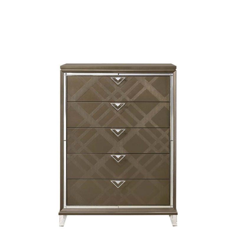 Skylar 5 Storage Drawers Chest, Dark Champagne Finish Acme