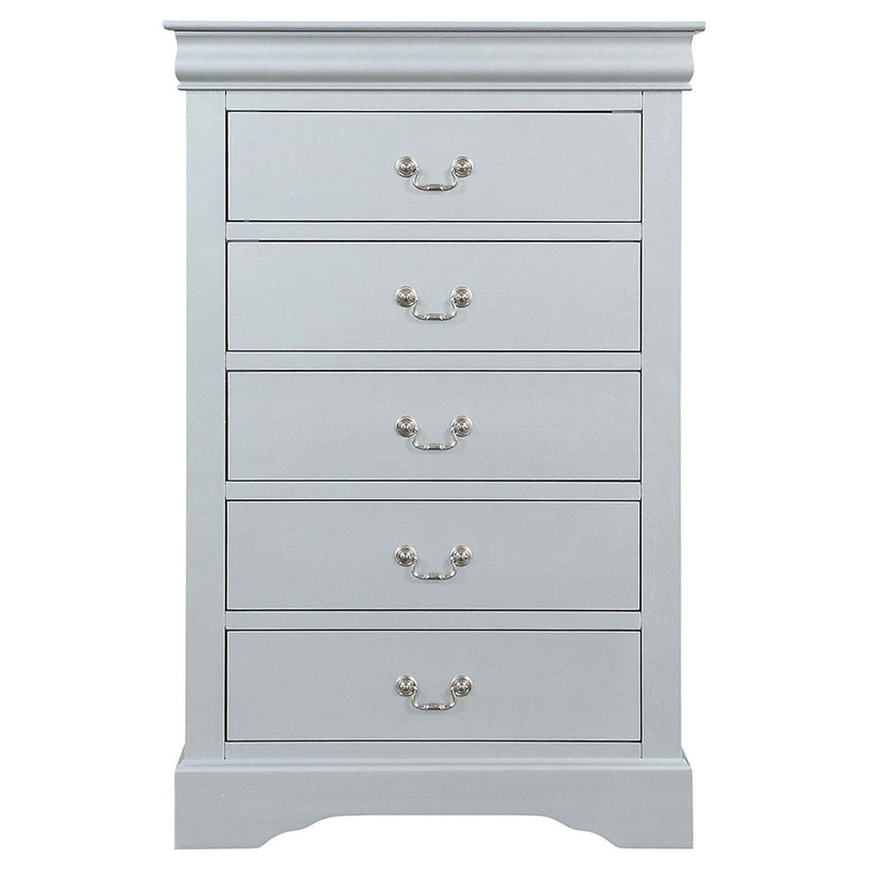 Louis Philippe 5 Storage Drawers Chest, Platinum Finish Acme