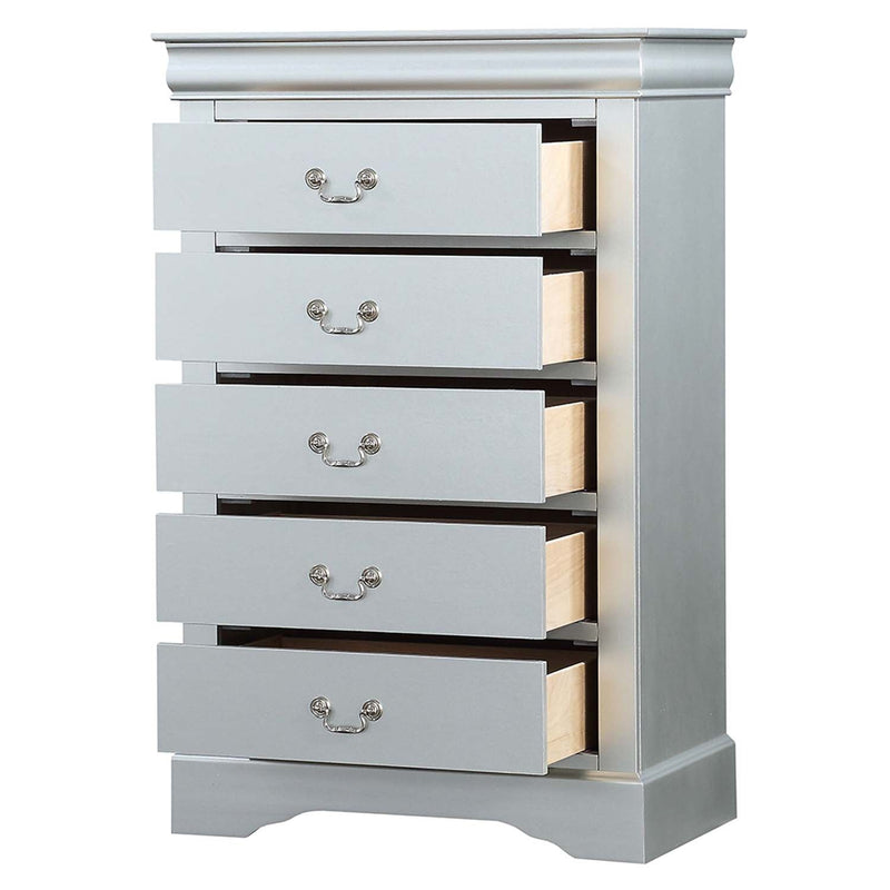 Louis Philippe 5 Storage Drawers Chest, Platinum Finish Acme