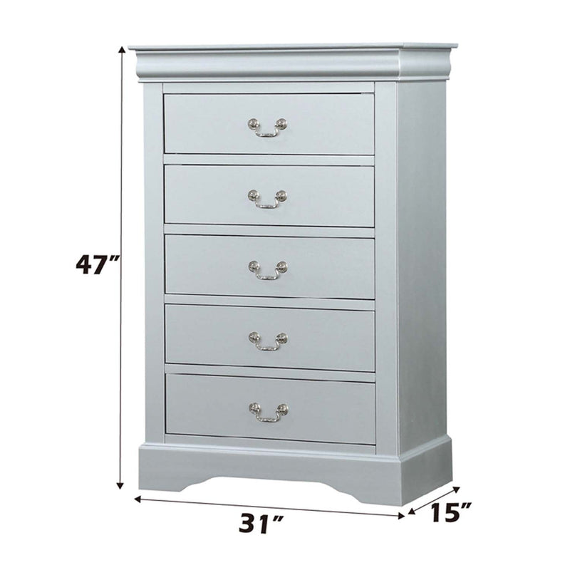Louis Philippe 5 Storage Drawers Chest, Platinum Finish Acme