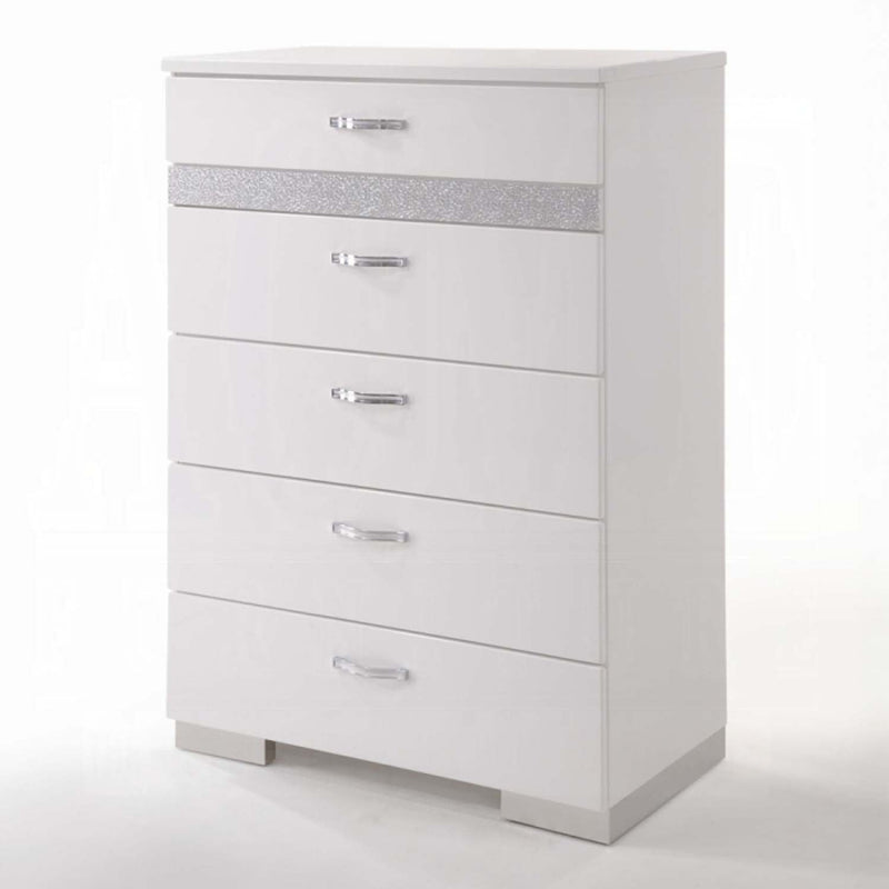 Naima II 6 Storage Drawers Chest, White High Gloss Finish Acme