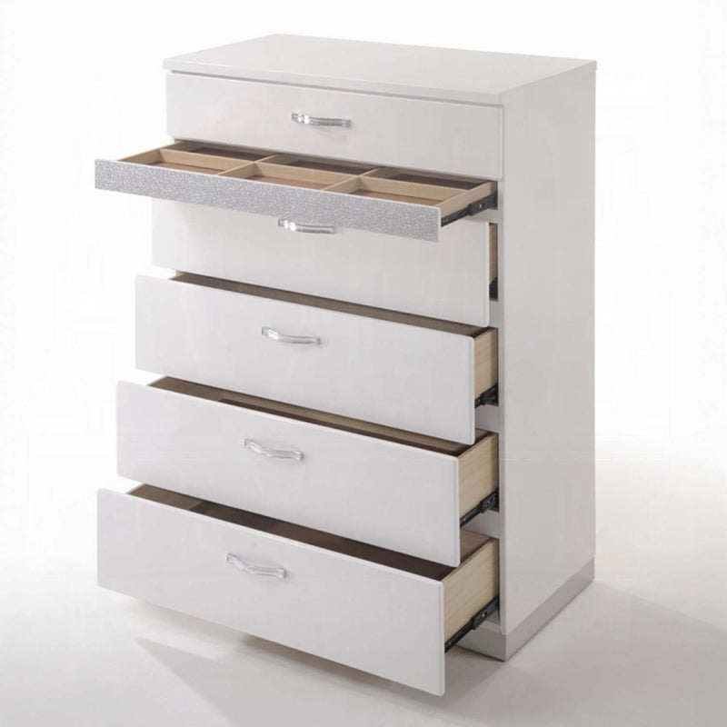 Naima II 6 Storage Drawers Chest, White High Gloss Finish Acme