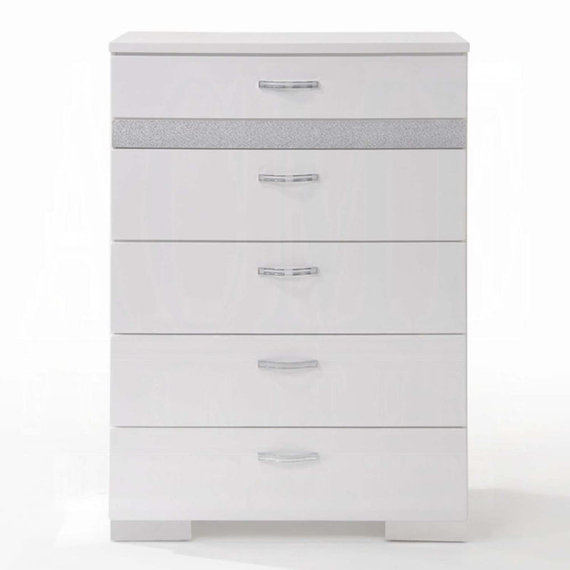 Naima II 6 Storage Drawers Chest, White High Gloss Finish Acme