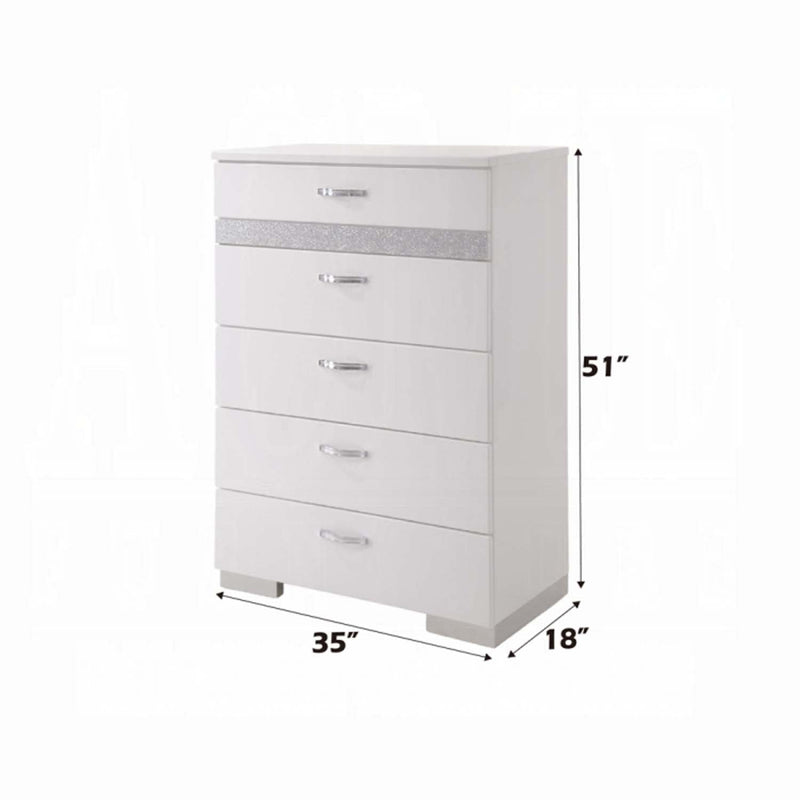 Naima II 6 Storage Drawers Chest, White High Gloss Finish Acme