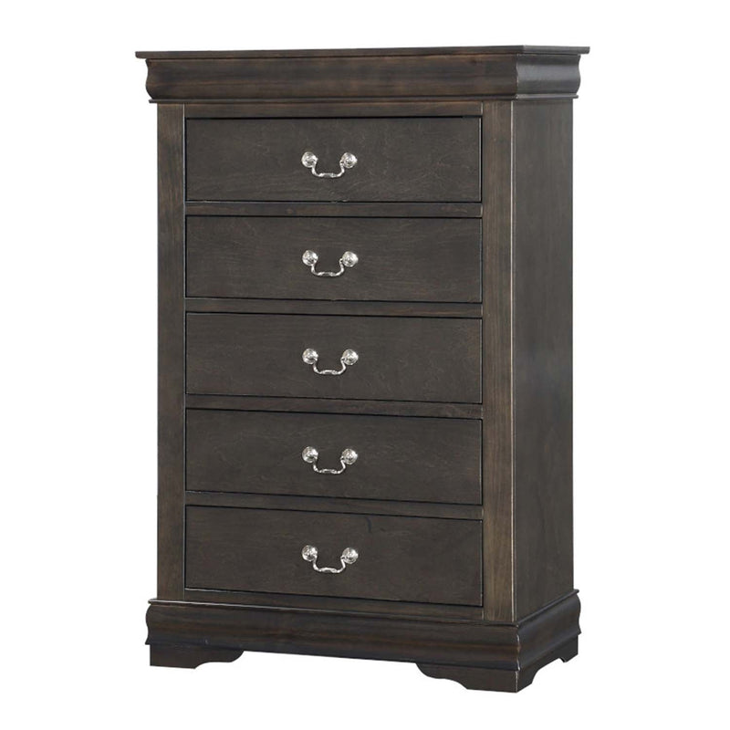 Louis Philippe 5 Storage Drawers Chest, Dark Gray Finish Acme
