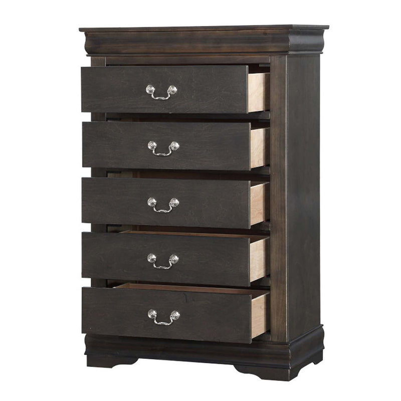 Louis Philippe 5 Storage Drawers Chest, Dark Gray Finish Acme