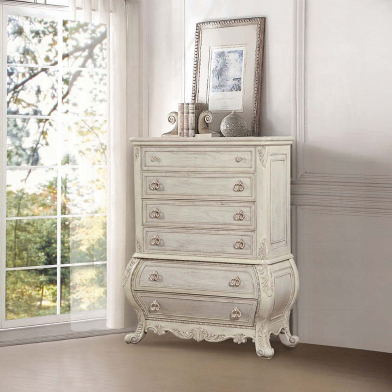 Ragenardus 6 Storage Drawers Chest, Antique White Finish Acme