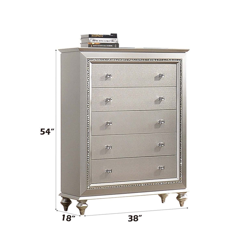 Kaitlyn 5 Storage Drawers Chest, Champagne Finish Acme