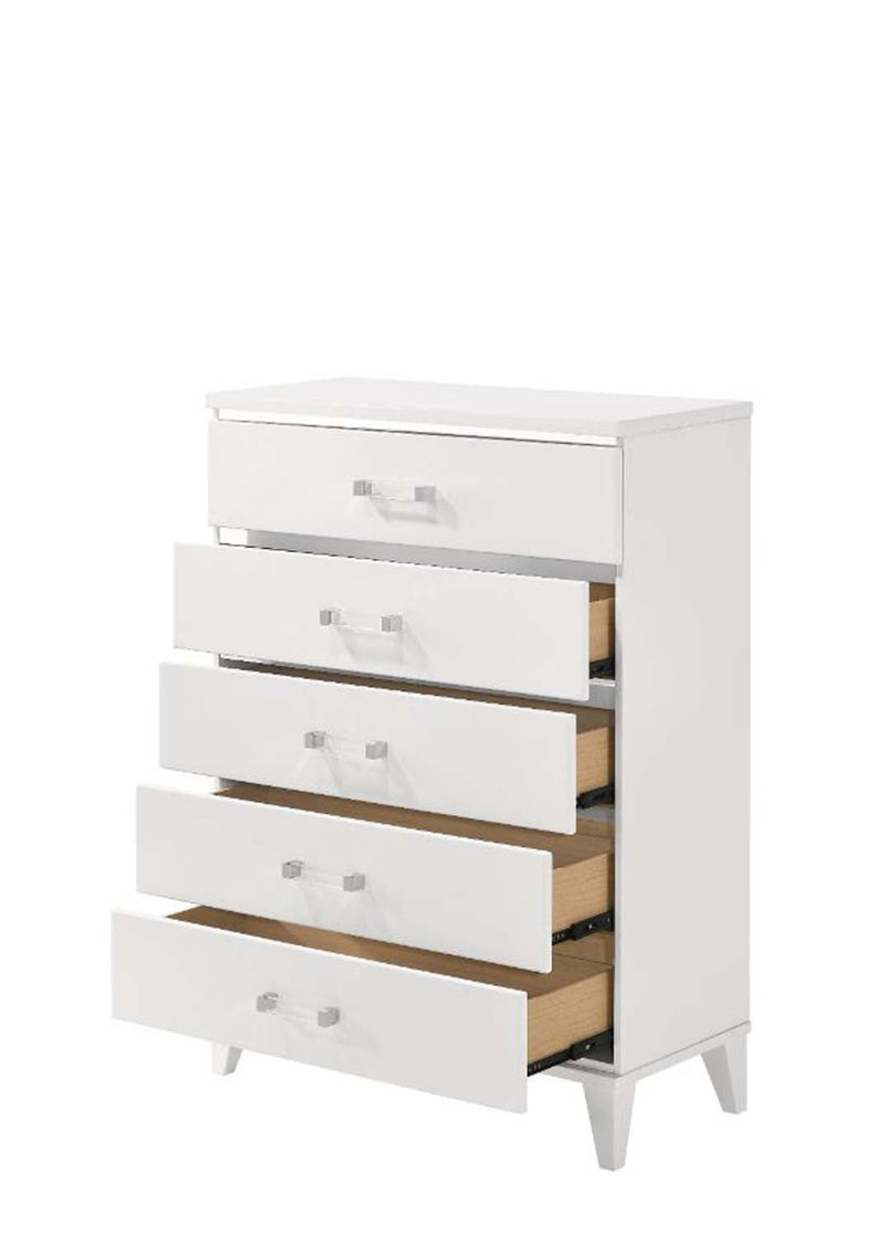 Chelsie 5 Storage Drawers  Chest, White Finish Acme