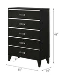 Chelsie 5 Storage Drawers  Chest, Black Finish Acme