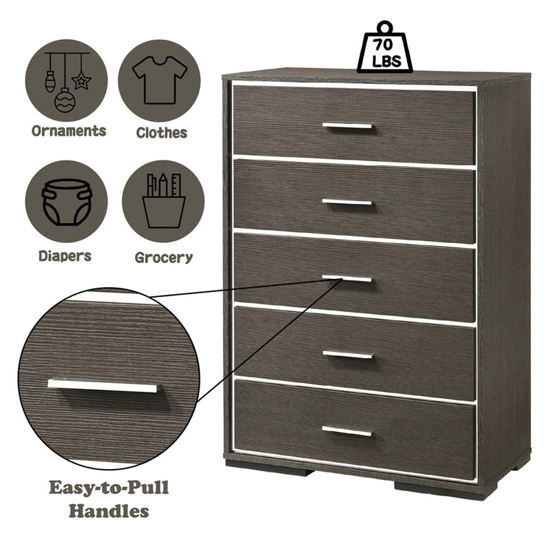 Escher 5 Storage Drawer Chest, Gray Oak Finish Acme