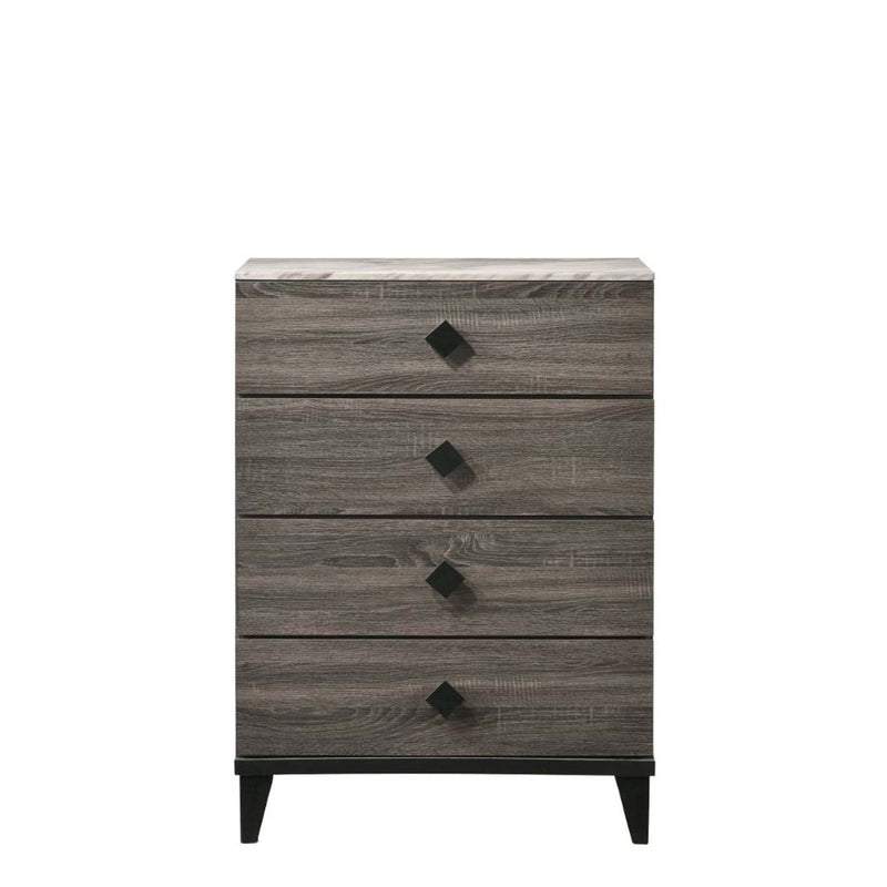 Avantika 4 Storage Drawer Chest, Faux Marble Top & Rustic Gray Oak Finish Acme