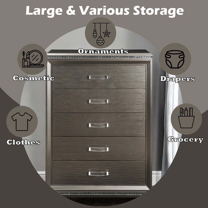 Sadie 5 Storage Drawer Chest, Dark Champagne Finish Acme