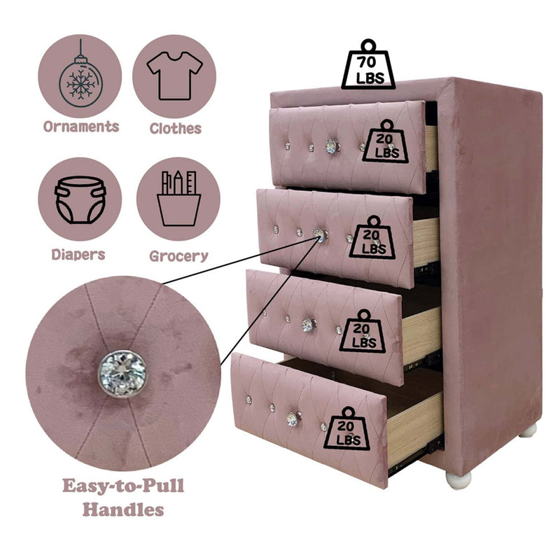 Reggie 4 Storage Drawers Chest, Pink Fabric Acme