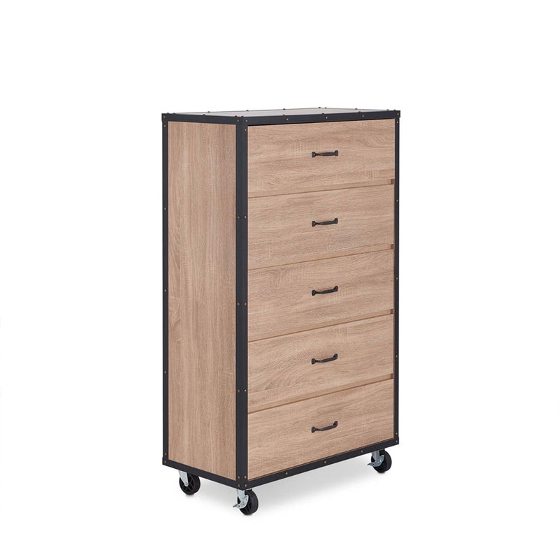 Bemis 5 Storage Drawers Chest, Weathered Light Oak Finish Acme