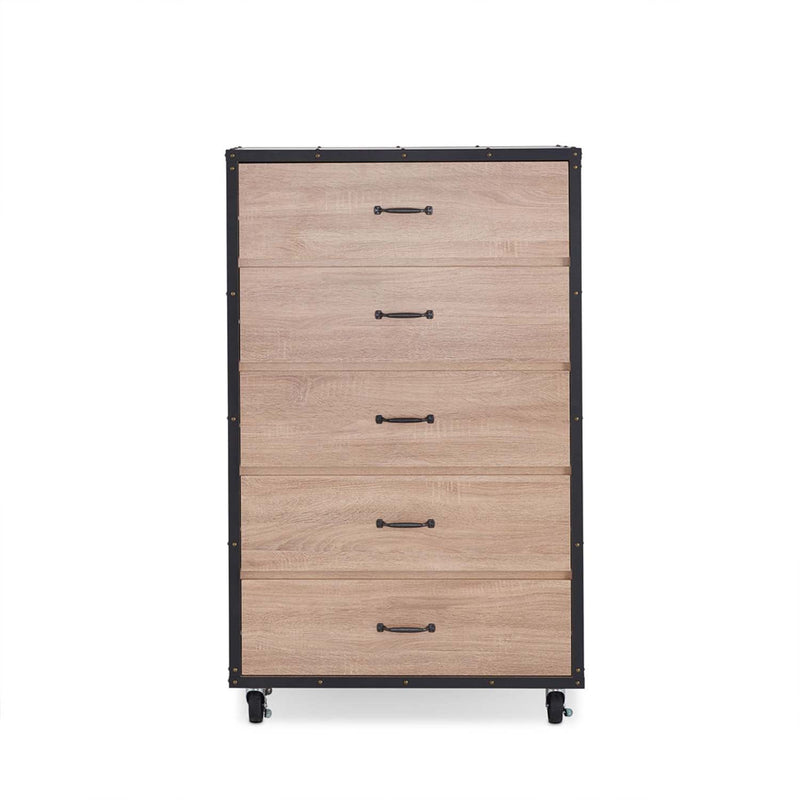 Bemis 5 Storage Drawers Chest, Weathered Light Oak Finish Acme