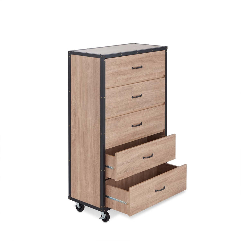 Bemis 5 Storage Drawers Chest, Weathered Light Oak Finish Acme