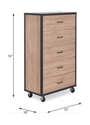 Bemis 5 Storage Drawers Chest, Weathered Light Oak Finish Acme