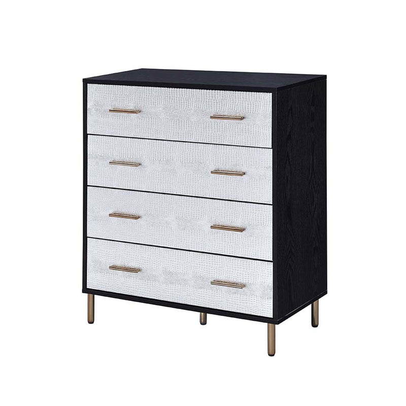 Myles 4 Storage Drawers Chest, Black, Silver & Gold Finish Acme
