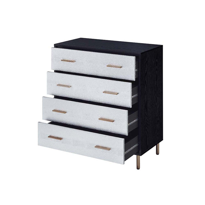 Myles 4 Storage Drawers Chest, Black, Silver & Gold Finish Acme