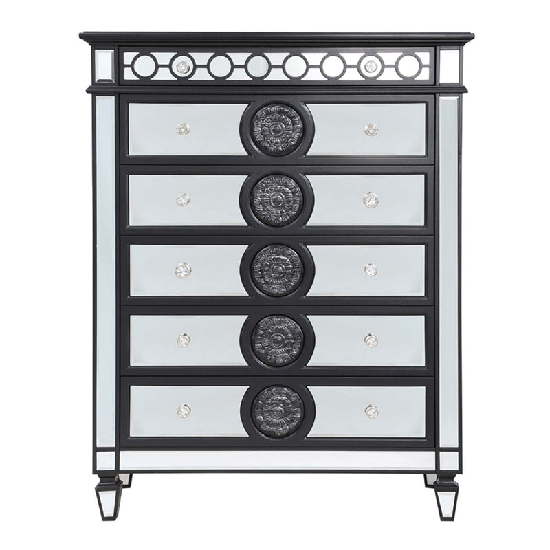 Varian II 6 Storage Drawers Chest, Mirrored, Black & Sliver Finish Acme