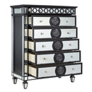 Varian II 6 Storage Drawers Chest, Mirrored, Black & Sliver Finish Acme
