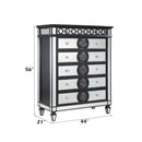 Varian II 6 Storage Drawers Chest, Mirrored, Black & Sliver Finish Acme