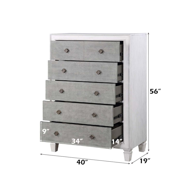 Katia 6 Storage Drawers Chest, Rustic Gray & Weathered White Finish Acme