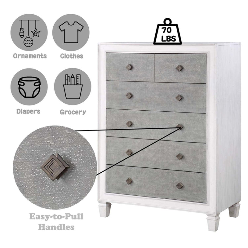 Katia 6 Storage Drawers Chest, Rustic Gray & Weathered White Finish Acme