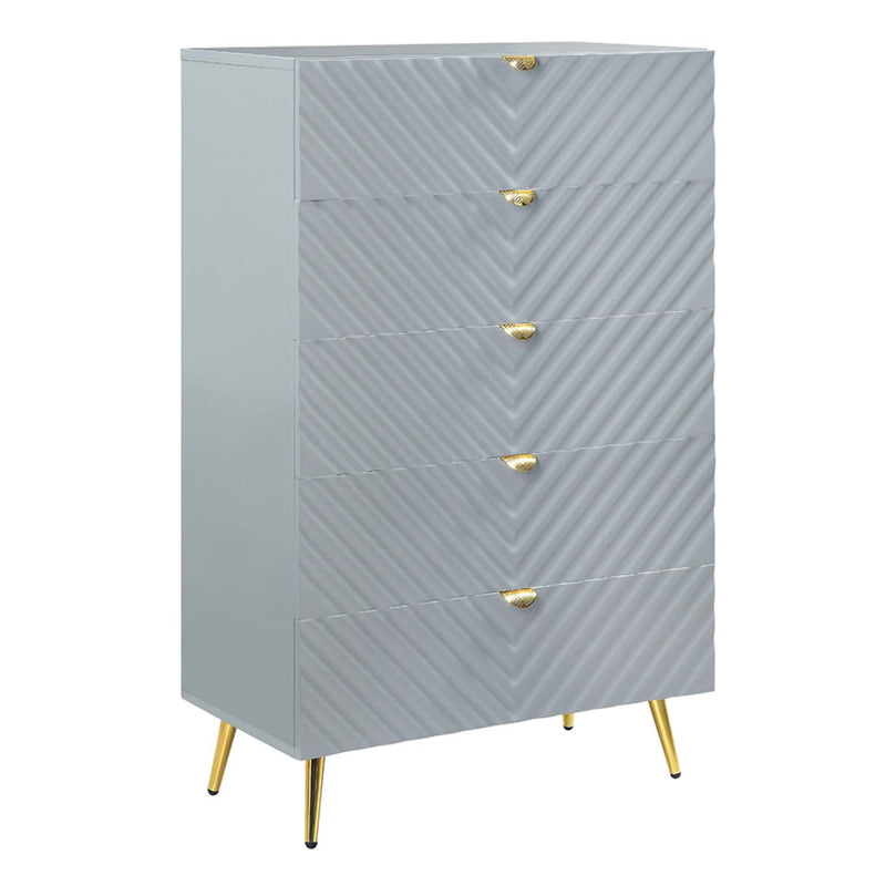 Gaines 5 Storage Drawers Chest, Gray High Gloss Finish Acme