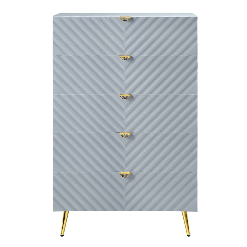 Gaines 5 Storage Drawers Chest, Gray High Gloss Finish Acme