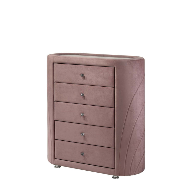 Salonia 5 Storage Drawers Chest, Pink Velvet Acme