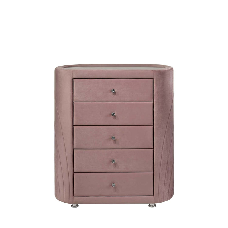 Salonia 5 Storage Drawers Chest, Pink Velvet Acme
