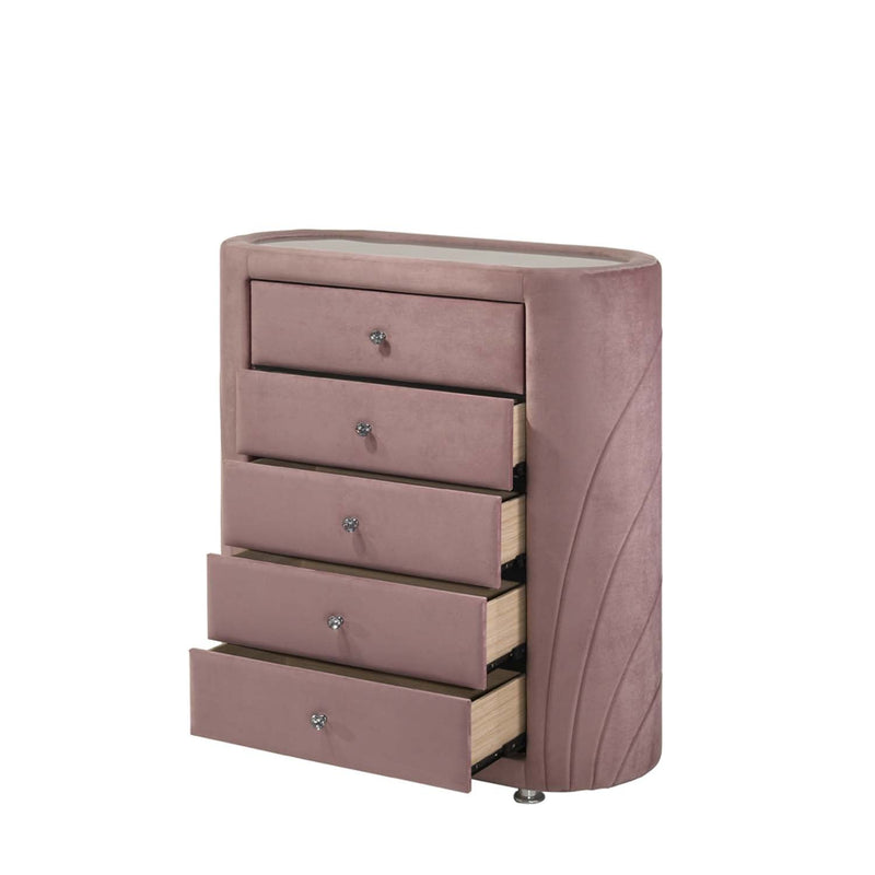 Salonia 5 Storage Drawers Chest, Pink Velvet Acme