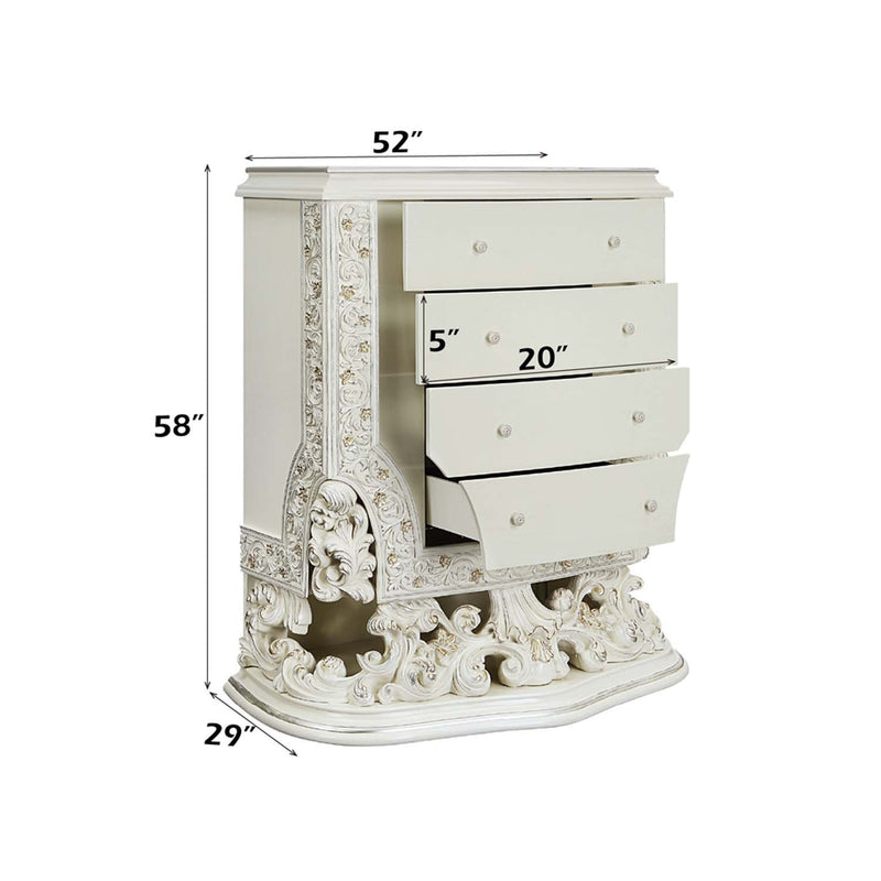 Adara 4 Storage Drawers Chest, Antique White Finish Acme