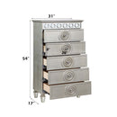 Varian 5 Storage Drawers Chest, Silver & Mirrored Finish Acme