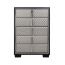 Nicola 5 Storage Drawers Chest, Silver Faux Leather & Black Finish Acme