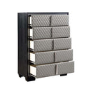Nicola 5 Storage Drawers Chest, Silver Faux Leather & Black Finish Acme