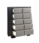 Nicola 5 Storage Drawers Chest, Silver Faux Leather & Black Finish Acme