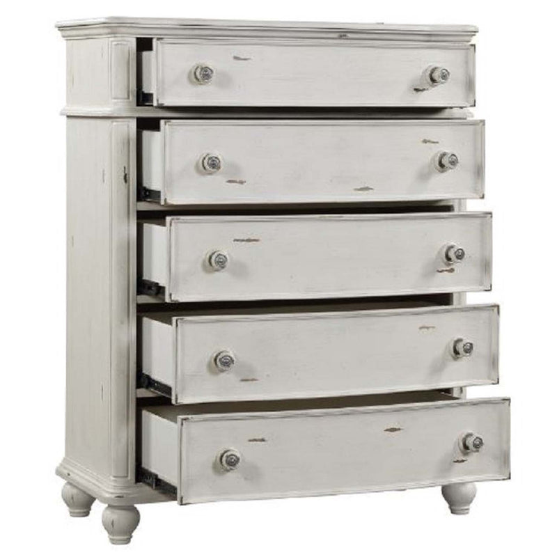 Jaqueline 5 Storage Drawers Chest, Antique White Finish Acme
