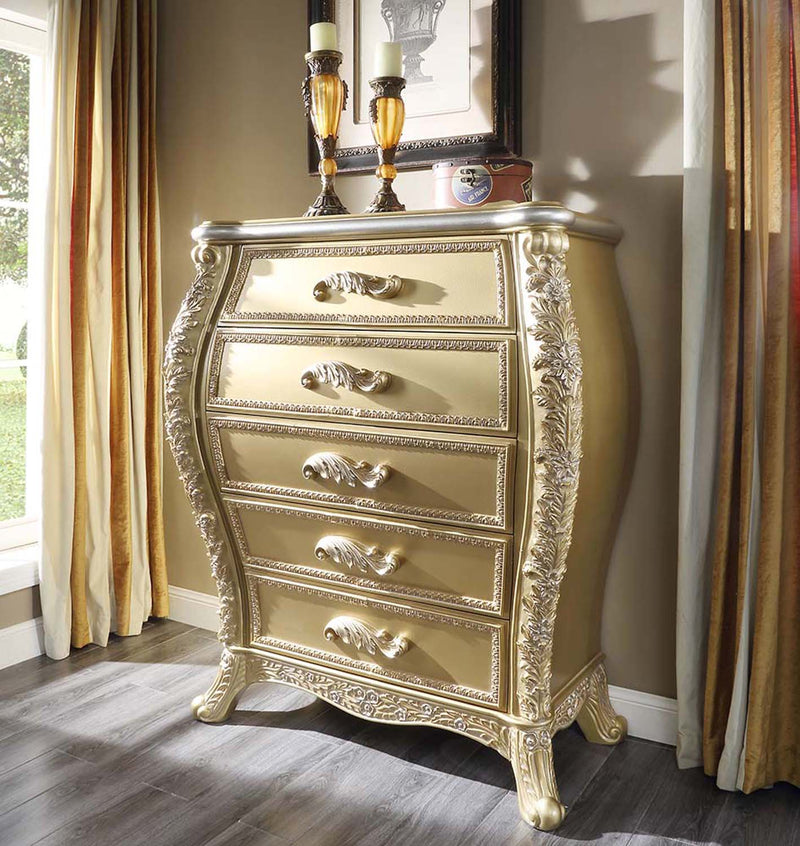 Cabriole 5 Storage Drawers Chest, Gold Finish Acme