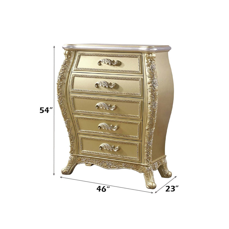 Cabriole 5 Storage Drawers Chest, Gold Finish Acme